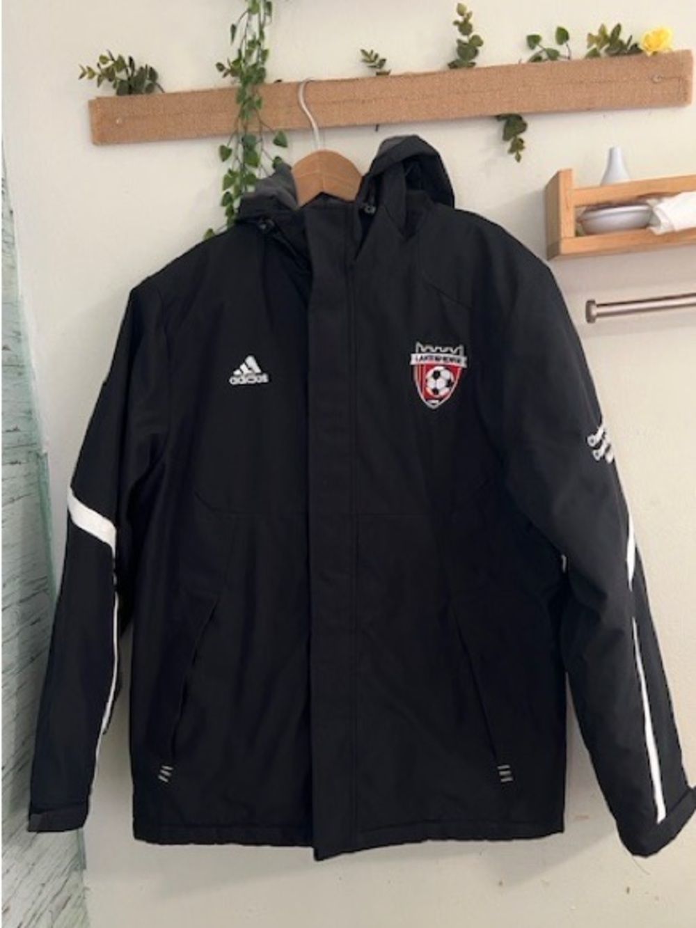 adidas Black Hooded Team Raincoat with White Accents